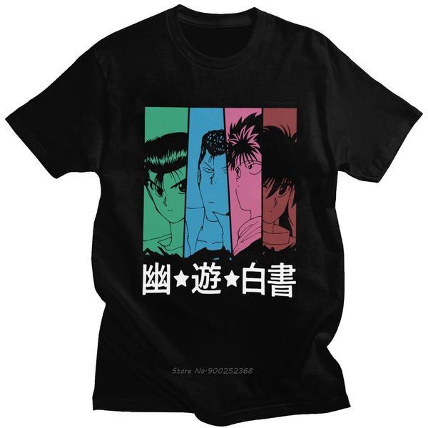 

yu yu hakusho t shirt men's pure cotton supernatural anime manga yusuke urameshi tshirt kazuma kuwabara kurama hiei tee gift