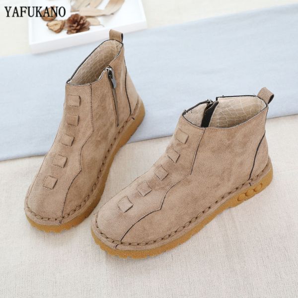 

mori literary retro suede single boots soft sole boots handmade comfort flat short korean casual women ankle, Black