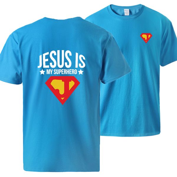 

jesus is my superhero print tshirts mens summer short sleeve 100% cotton short sleeve tee 2020 man brand loose sportswear