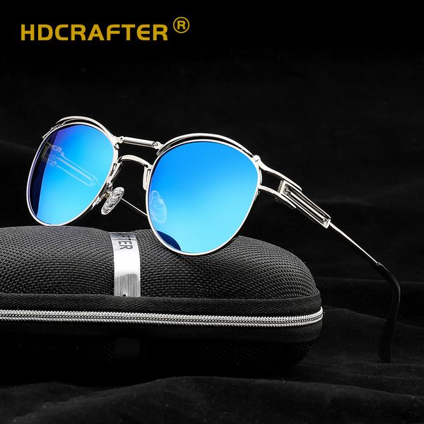 

hdcrafter alloy frame steampunk polarized sunglasses men women mirror coating lens round sun galsses 2020 de sol masculino, White;black