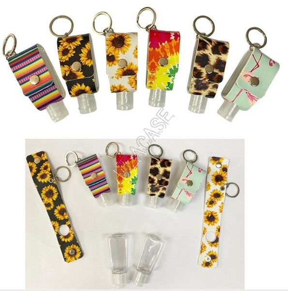 

30ml hand sanitizer bottle bag cover sleeves pu leopard sunflowers key chain holder pendent hand sanitizer bottle cover key ring d92103, Blue
