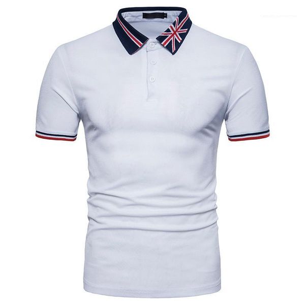 

flag neck fashion solid breathable mens casual patchwork summer clothes mens polo with designer england, White;black