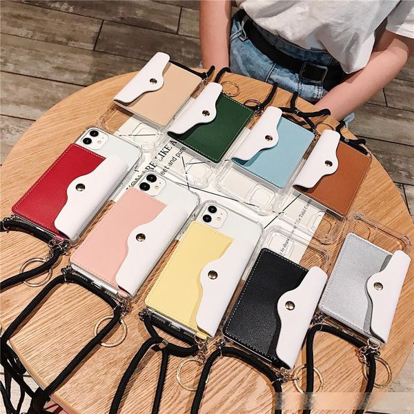 

wallet chain lanyard phone case for iphone 11 pro max x xr xs max 6 6s 7 8 plus 5 soft tpu bumper shockproof clear cover