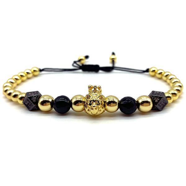 

new fashion lion charm bracelet for men pave cubic zirconia geometric braided macrame men bracelet jewelry gift, Golden;silver