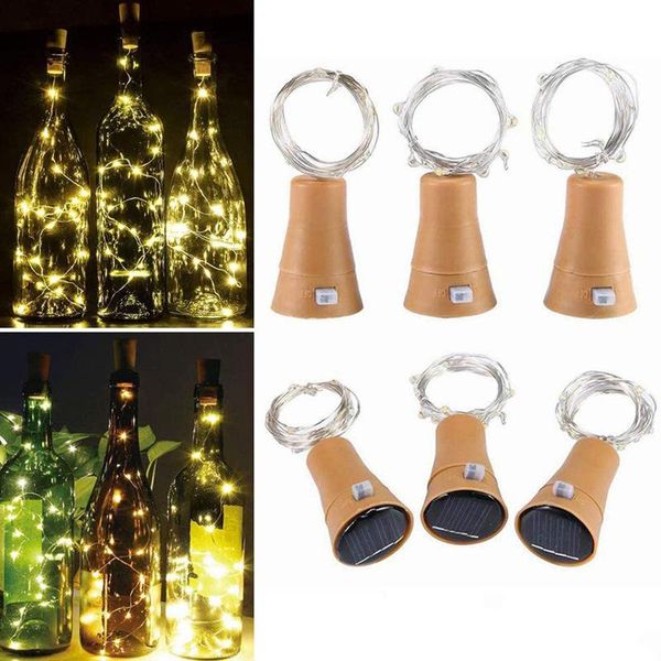 Crestech Diy Cork Light String 10 LED güneş şarap şişesi tıpa bakır peri şeridi tel dış parti dekorasyon yenilik gece lambası