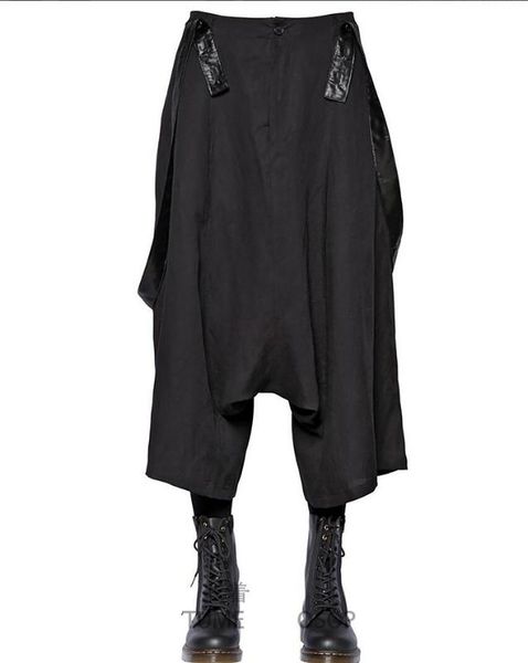 

men's pants clothing hair stylist gd fashion loose low crotch cross trousers broad leg straps plus size costumes, Black