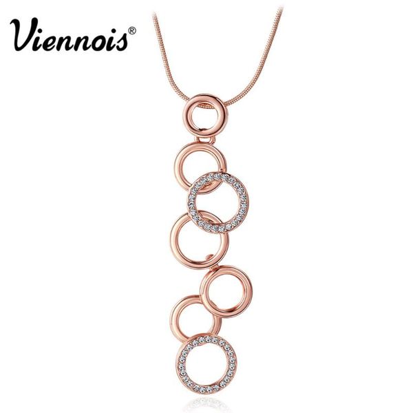 

pendant necklaces viennois rose gold/silver color multiple circles for woman rhinestone circle layers drop necklace
