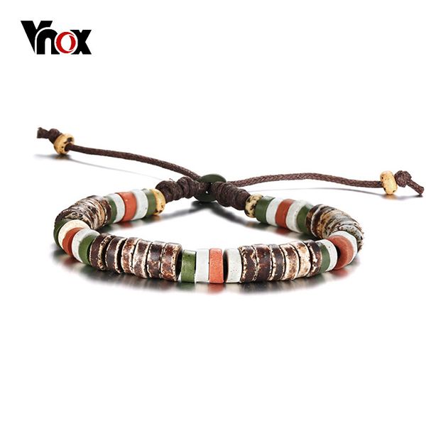 

vnox holiday natural stone beaded bracelets for men adjustable length multi color beads casual male jewelry pulseira, Black