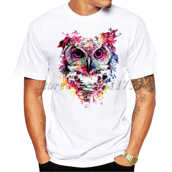 

2019 men's fashion colorful owl printed t-shirt summer cool fashion tees