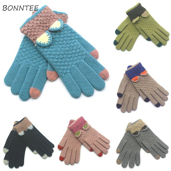 

gloves women knitted harajuku korean style winter warm womens elasticity all-match fashionable touch screen full fingers daily, Blue;gray