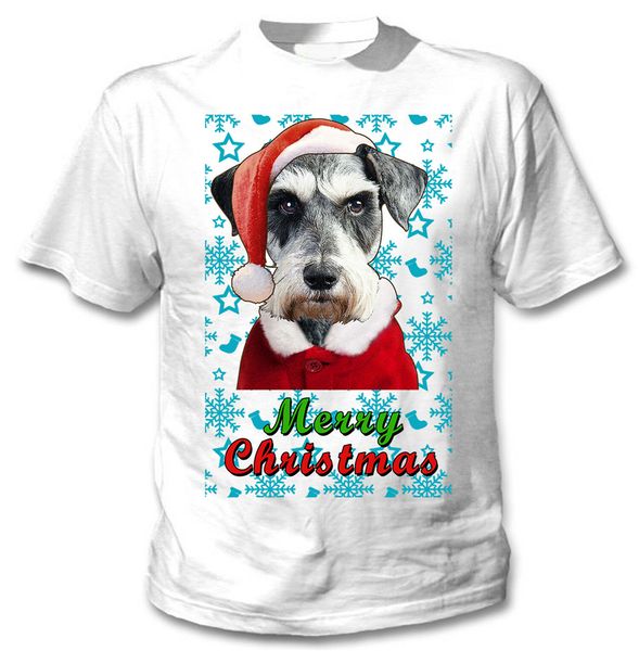 

schnauzer santa snow - cotton white tshirt confortable tee shirt