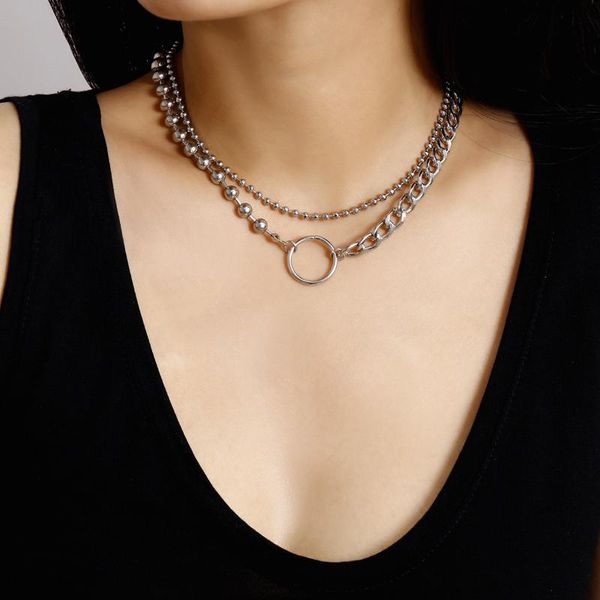 

chokers 2021 personality fashionround beads handmade all-match suit necklace asymmetric hip hop geometric chain, Golden;silver