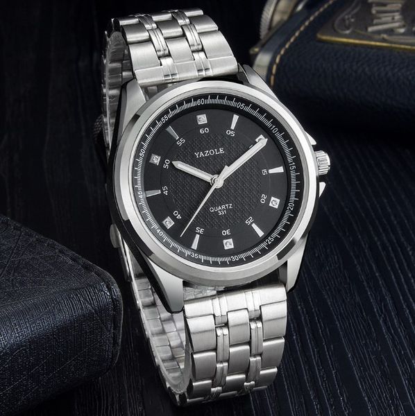 

men watch yazole fashion watch stainless steel strap casual waterproof relogio masculino quartz wristwatch male clock, Slivery;brown