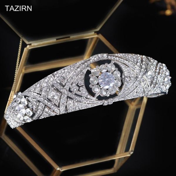 

elegant cubic zirconia european royal princess wedding bridal tiaras and crowns zircon pageant hair jewelry party headpieces, Golden;silver
