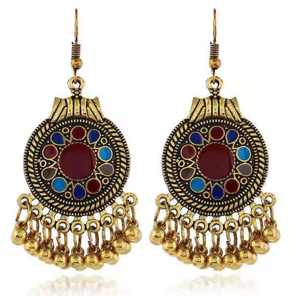 

dangle & chandelier shineland vintage bohemian multi-color metal ball tassel ethnic enamel gypsy brincos drop earring fashion jewelry, Silver