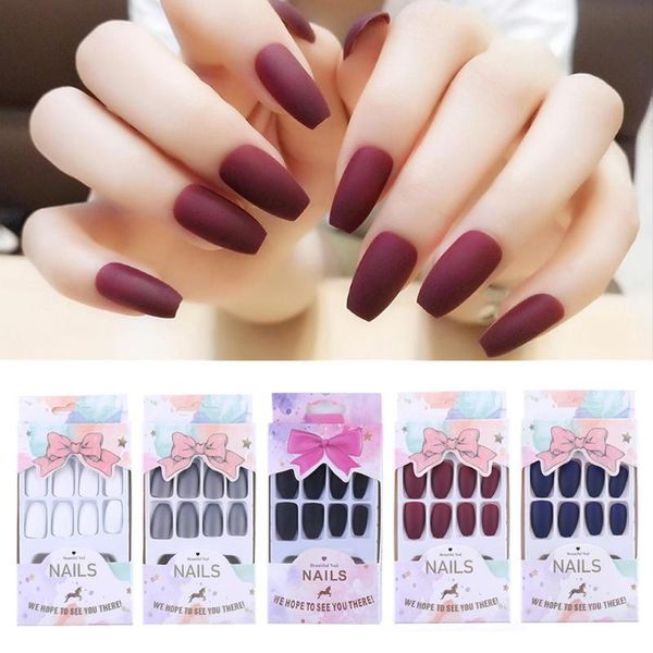 

24pcs nail patch solid color diy scrub ballet self-adhesive fake nail tips design for nails accessoires forms for extension, Red;gold