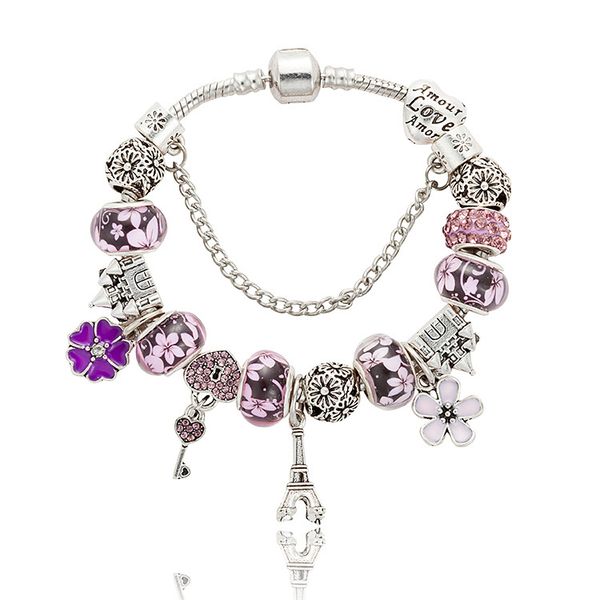 

charm bracelet 925 silver bracelets castle beads eiffel tower pendant bangle for gift diy female jewelry accessories, Golden;silver