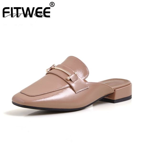 

fitwee new arrival women sandals shoes fashion metal low heels shoes women high-quality real leather lady footwear size 34-40, Black