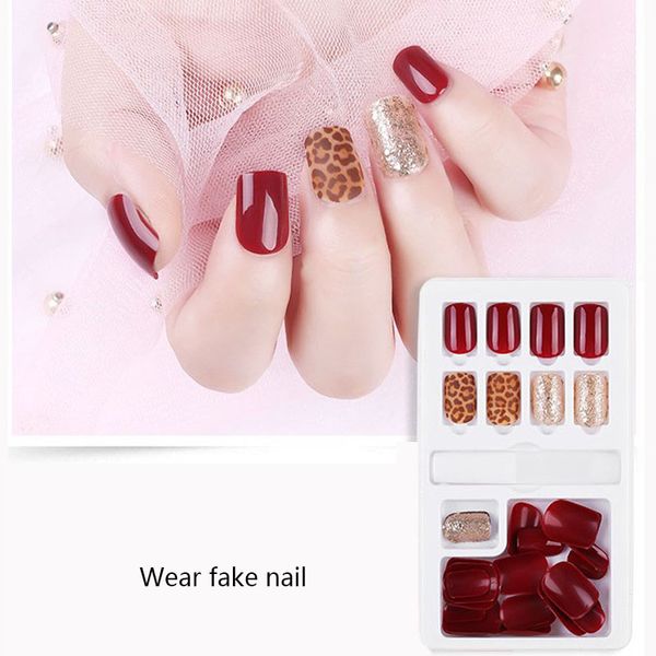 

false nails 30pcs/box fake color patch diy nail art self-adhesive sticker decoration easy to wear tips, Red;gold