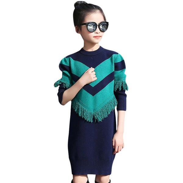 

autumn dress for girls knitted girls dress long sleeve kids casual kids clothes spring teen clothing 3 6 8 13 years, Red;yellow