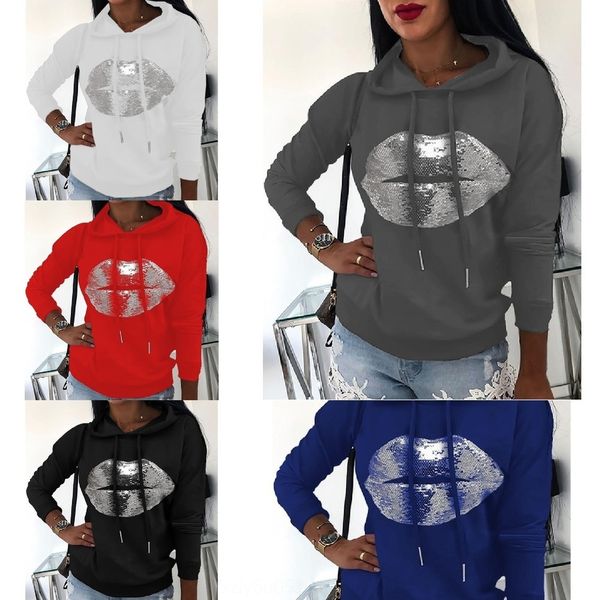 

2020 women's autumn and winter new lip print loose hooded for women 2020 women's autumn and winter new lip print loose hooded swea, Black
