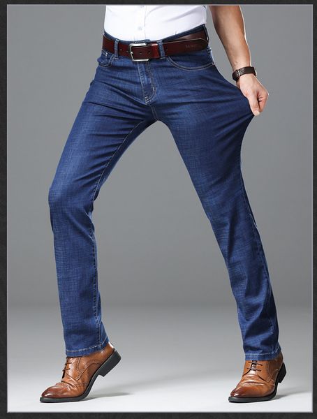

the blue loose jeans men tall waist ice silk soft high elasticity linye1109