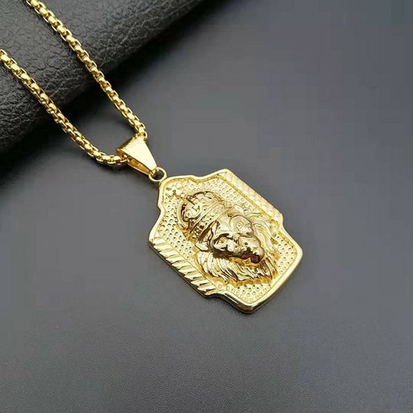

pendant necklaces hip hop rock gold color stainless steel crown lion pendants necklace for men rapper jewelry drop, Silver