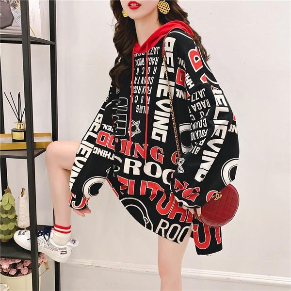 

women letter printed kawaii funny korean female oversize fall ladies black streetwear fashion long sleeve casual sweatshirt