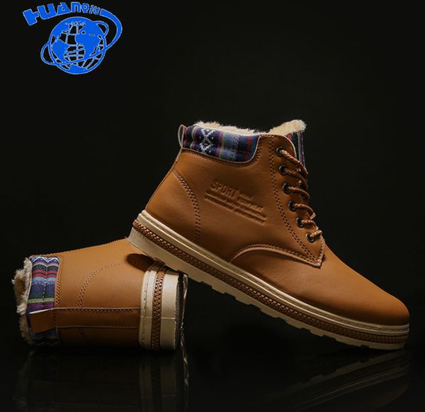 

huanqiu new super warm winter boots men pu leather wear resisting casual shoes working fashion men boots zll484, Black