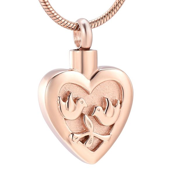 

chains ijd12441 double bird heart stainless steel cremation memorial pendant for ashes urn keepsake necklace souvenir jewelry, Silver