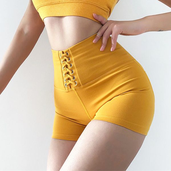 

high waist women strappy shorts leggings tummy control gym compression yoga shorts scrunch buworkout fitness short pants, White;red