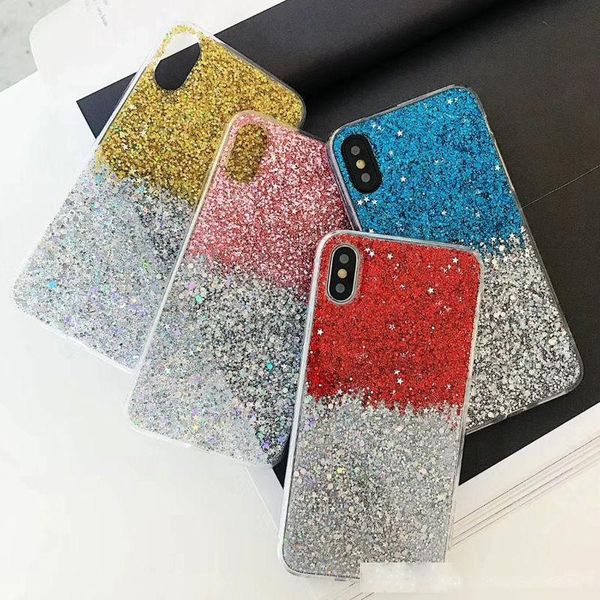 

luxury shining splice glitter star sequin phone case for iphone x xs xr xs max 6 6s 7 8 plus bling transparent soft back cover