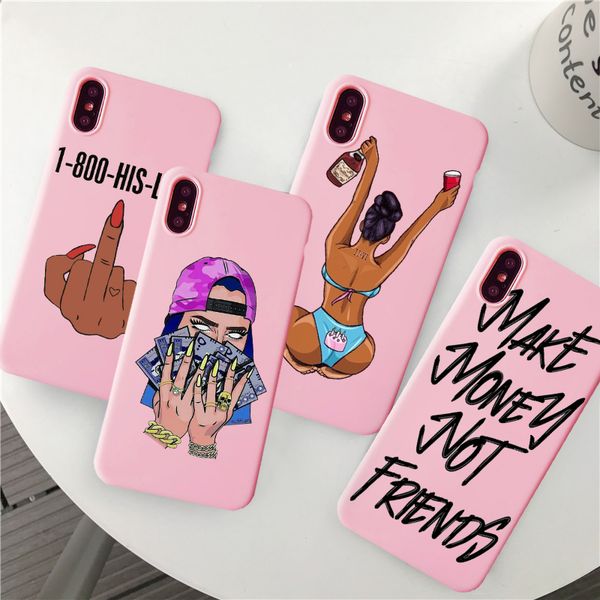 

make money black head fashion girl phone case for iphone 12 mini case xr 11 pro max x xs max 7 8 6s se 2020 plus matte pink tpu fundas coque