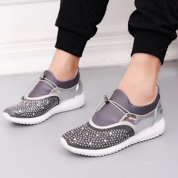 

blwbyl plus size women casual flat crystal bling sneakers autumn female shallow slip on platform vulcanized shoes ladies leisure, Black