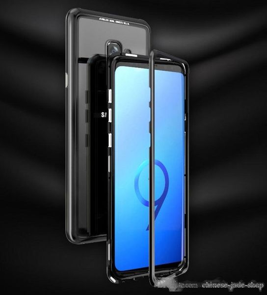 

magnetic adsorption metal phone case for samsung galaxy s7 s8 s8 plus s9 s9 plus note 8 full coverage frame with tempered glass 50pcs/lot