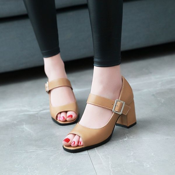 

plus size high heels sandals women shoes woman summer ladies high-heeled sandals with fishmouth and thick heels, Black