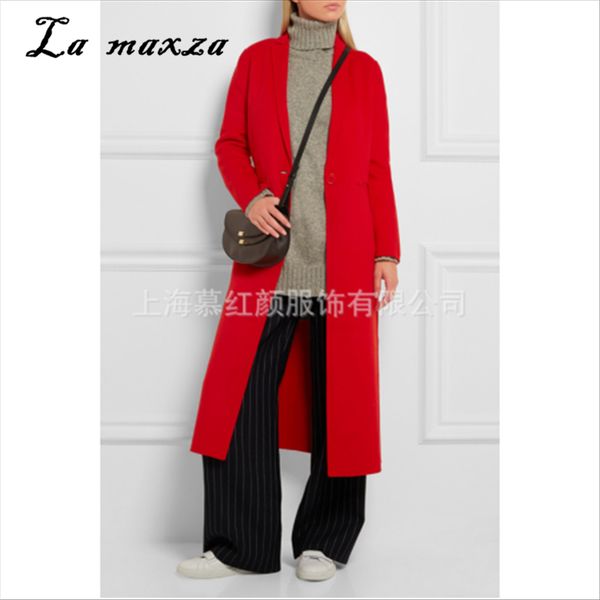 

women's wool & blends winter slim fit red plus size coat cashmere casual fashion ladies long 2021, Black