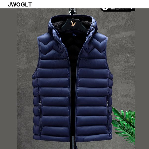 

men's vest winter thicker vest casual waistcoat men's sleeveless jacket warm hat detachable overcoats 6xl 7xl, Black;white