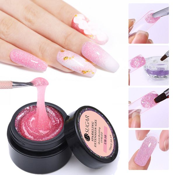 

nail gel ur sugar 15ml extension polish quick building shimmer glitter poly uv art builder, Red;pink