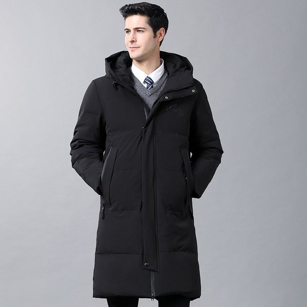 

middle aged and elderly down jacket male father men's thickened down jacket knee length large white duck coat, Black