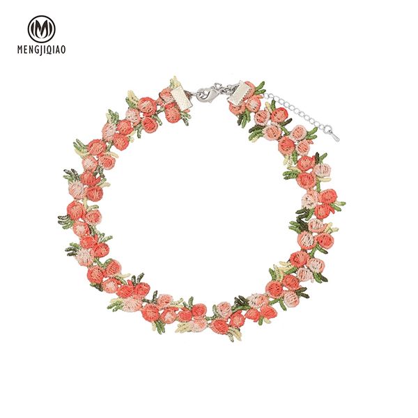 

chokers mengjiqiao 2021 korean elegant spring knit flower holiday choker necklace for women girls fashion pendants party jewelry gifts, Golden;silver