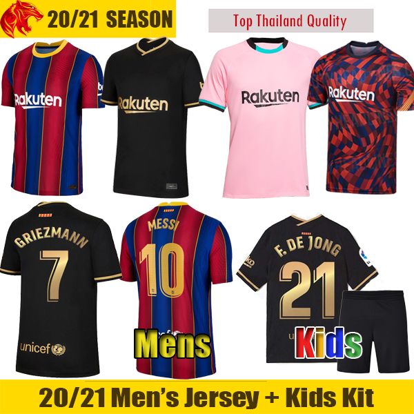 

20 21 fc barcelona soccer jerseys griezmann ansu fati 2020 2021 messi barca de jong mens womens kids kit braithwaite coutinho football shirt, Black;yellow
