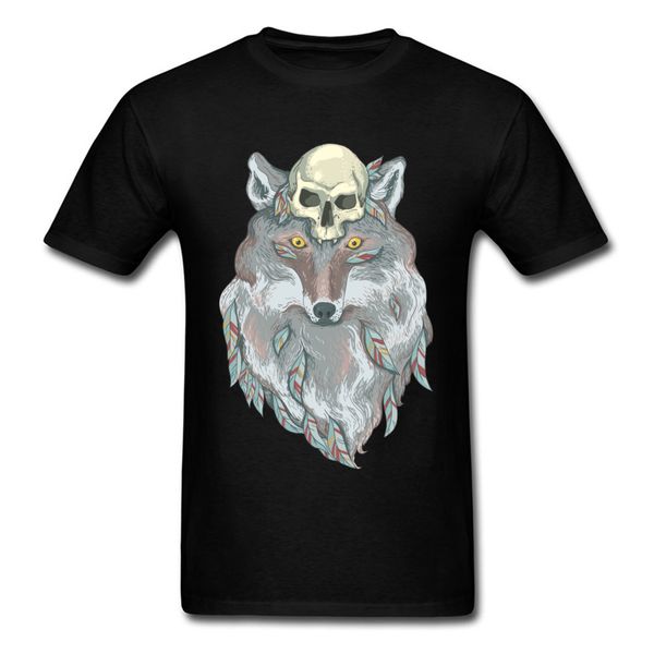 

hunter 2018 summer men skull wolf print t-shirt fashion black & tees 100% cotton clothing vintage chic t shirts
