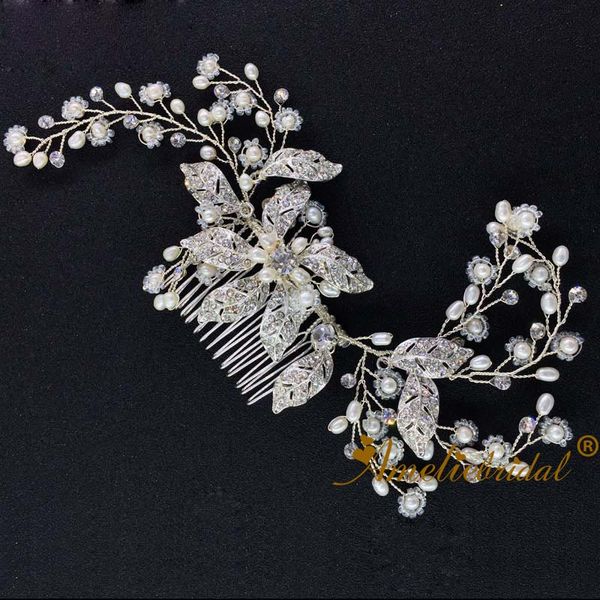 

готический стиль цветок лист расческа волос golden blossom и кристалл свадебные волосы расческой свадебные заставки аксессуары стиль 12шт, Golden;silver