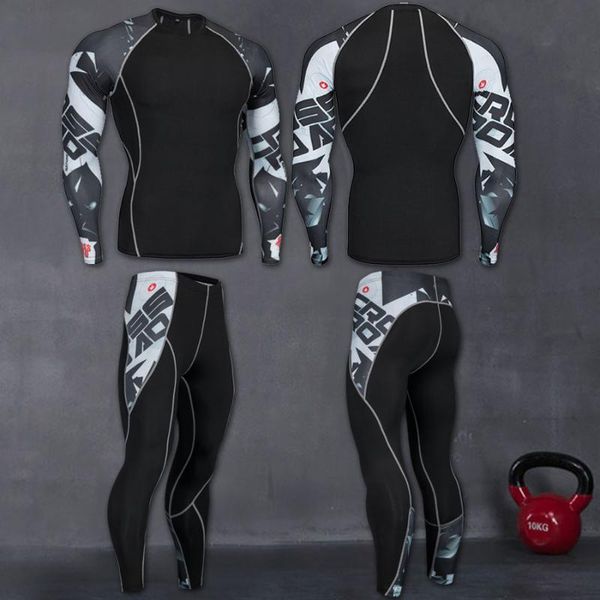 

men compression sportswear suits gym tights training clothing training jogging sports set running tracksuit plus size, Black;blue