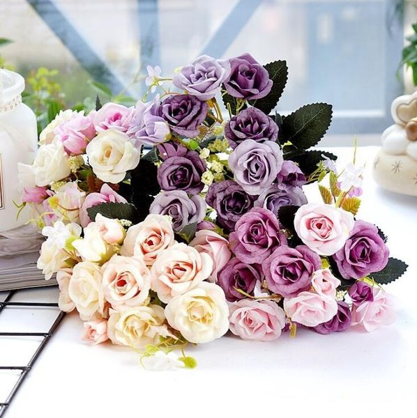 

6pcs silk flowers rose ale small roses l home wedding decoration good quality artificial flowers t200519