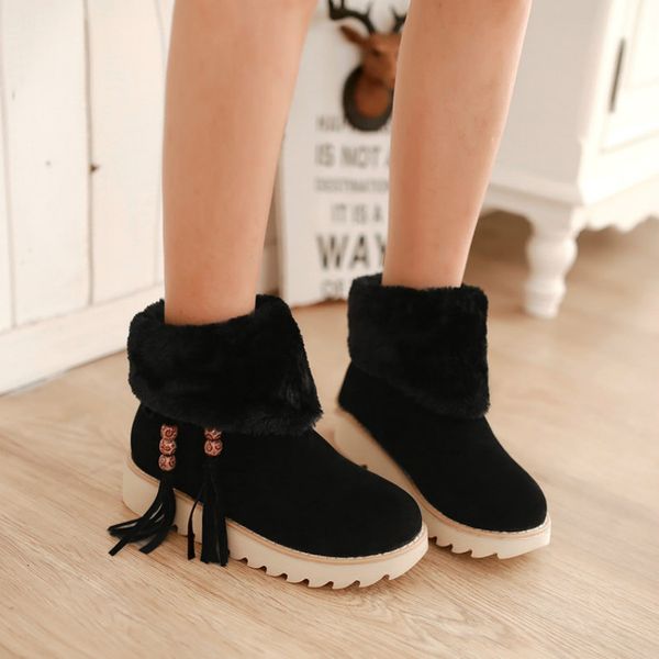 

swonco shoes women winter snow boots new 2020 plush fur tassel boots ankle for woman warm fur winter womens shoes snowboots, Black