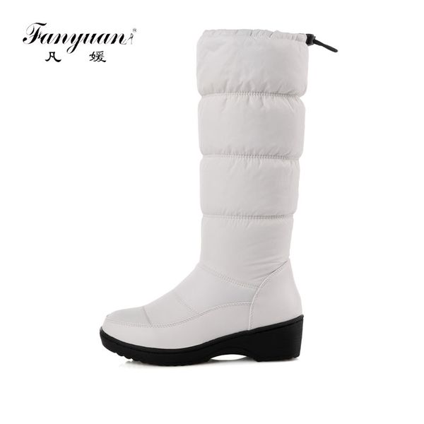 

fanyuan new winter warm snow boots fashion platform fur cotton shoes low heels knee high boots women pu leather, Black