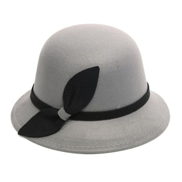 

hats for women elegant women faux wool bucket hats fashion bowler cap with bowknot summer for sun z0126, Blue;gray
