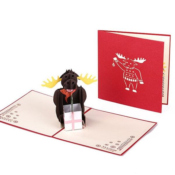 

new handmade creative kirigami origami 3d pop up christmas day cute moose wish greeting cards